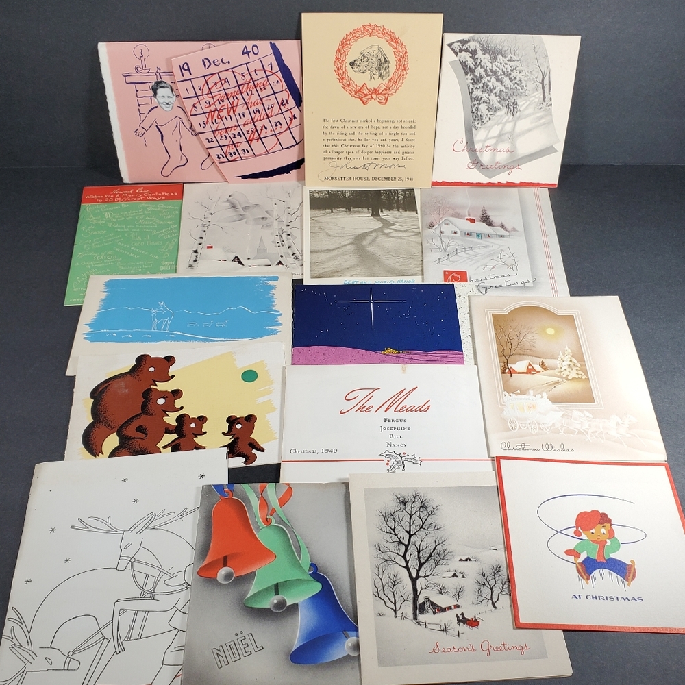 Vintage Christmas Card Lot of 16 from 1940 Craft Scrapbook Supplies Ephemera